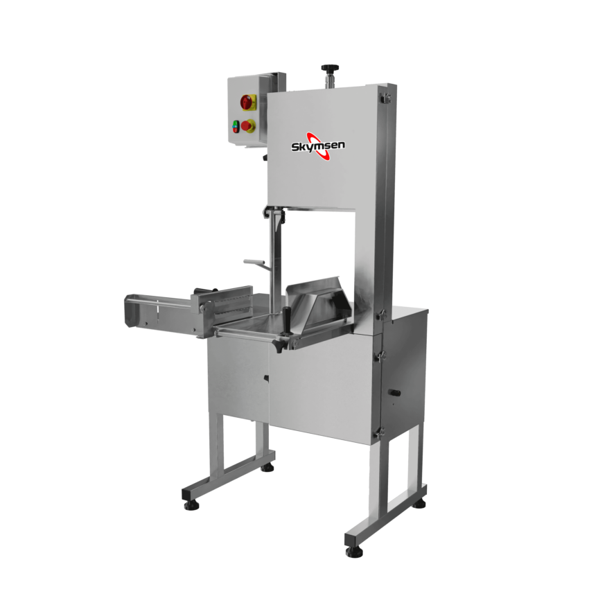 Serra Fita para Carne Inox, com Empurrador, Mesa Móvel, Regulador de Corte, Lâmina 3.150 Mm, Heavy Duty SFL-315HD Skymsen 2 HP 220V